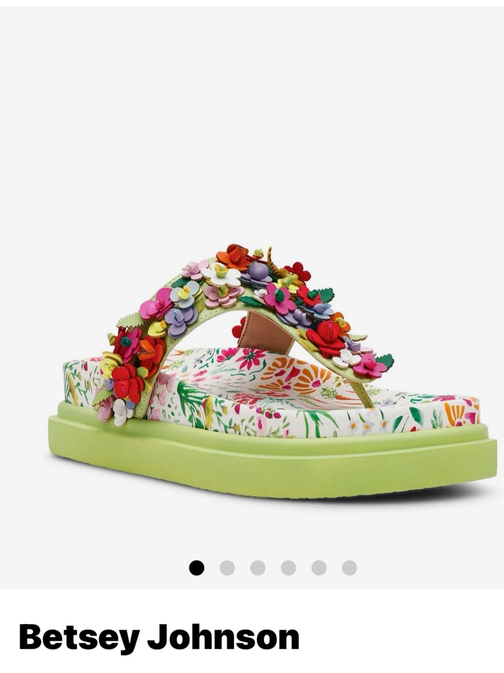 Betsey Johnson Lime Green Floral Platform Sandals with Multicolor Flower Accents